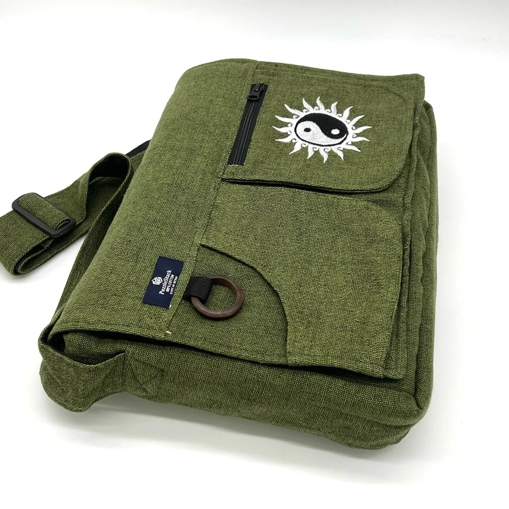 Yin Yang Embroidered Laptop Messenger Bag